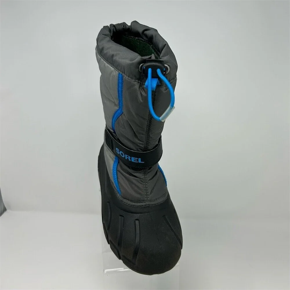 SOREL Flurry Snow Boots Boy Kids Gray Black Blue Waterproof Winter Size 3